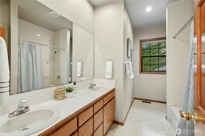 Double vanity in upstairs hall bathroom