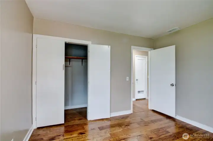 Looking from 2nd bedroom into hall.  Nice closet area.