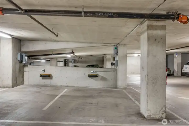 Parking equipped with Level 2, 240v 40amp charger.