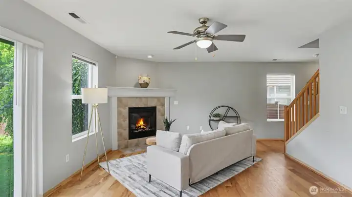 Engineered hardwood throughout the main floor.