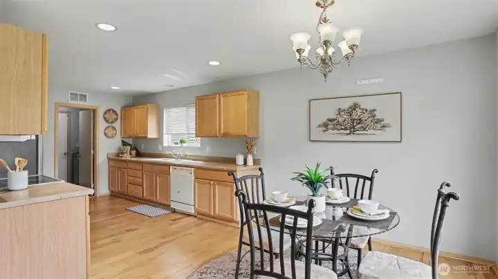 Dining room that flows seamlessly into the kitchen.