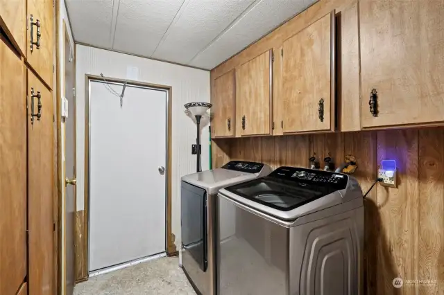 The washer and dryer are included with the home.