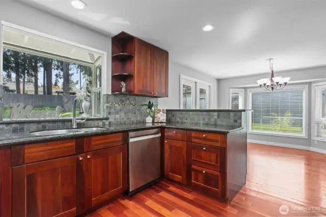 Beautiful Solid Cherry Wood Cabinets and Hardwood Flooring