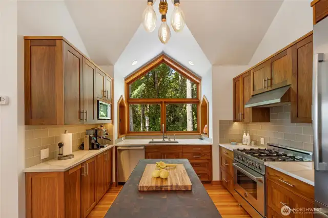 Kitchen cabinets are quarter-sawn walnut.