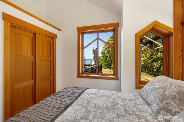 The front primary bedroom has water views.