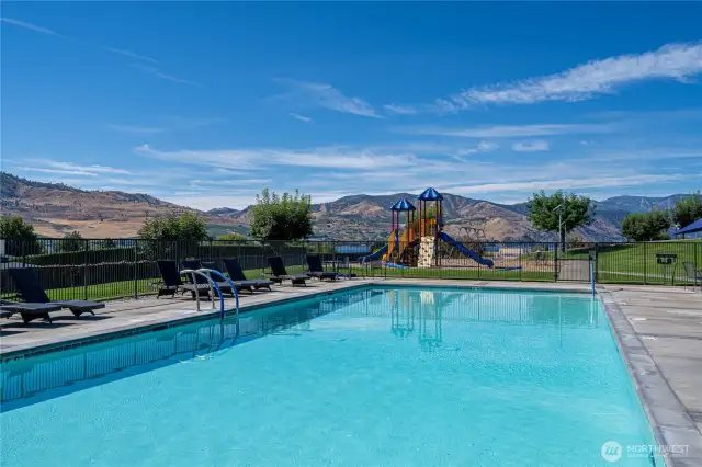Outdoor year around pool covered in winter