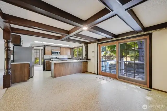 View from eating area towards the kitchen
