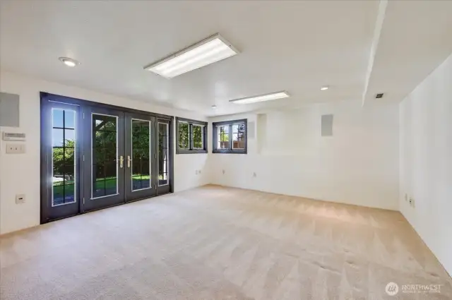 Rec room slider to access the front yard