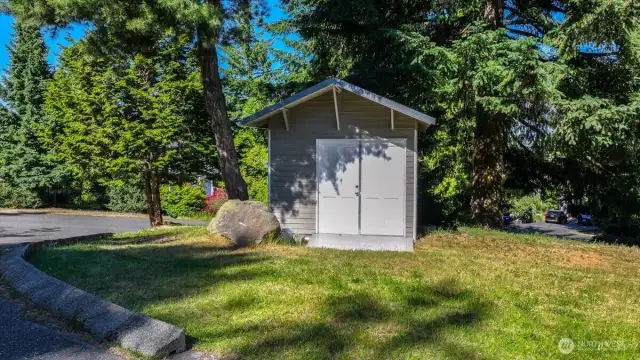 Storage shed in front yard