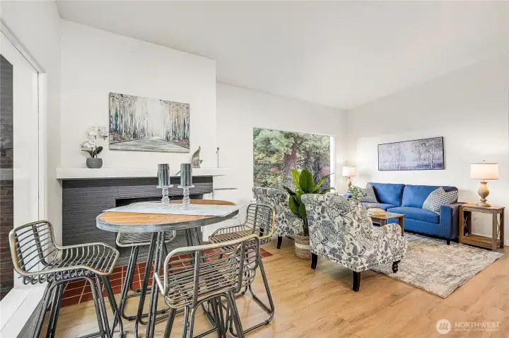 A nice picture of the dining and living room together.