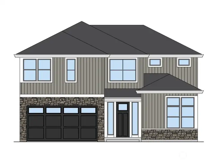 An exterior rendering of the Gilbert home layout at Gooden Hollow. All photos, renderings, site maps, and floorplans are for visualization purposes only. Plans, colors, building orientation, finishes, home outlook, and other details can and WILL vary.