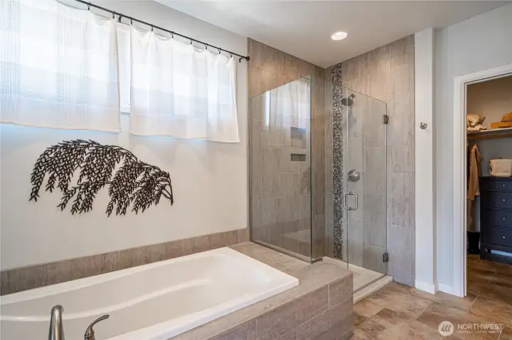 View 3 of main level Primary Bedroom en-suite full bathroom and walk in closet.