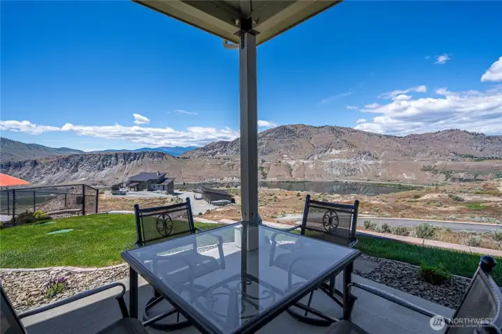 View of outdoor living area overlooking the Columbia River.