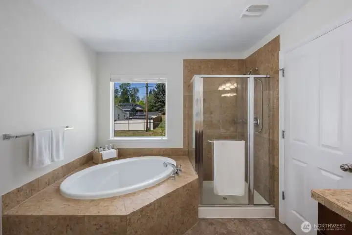 huge tub with stand up shower
