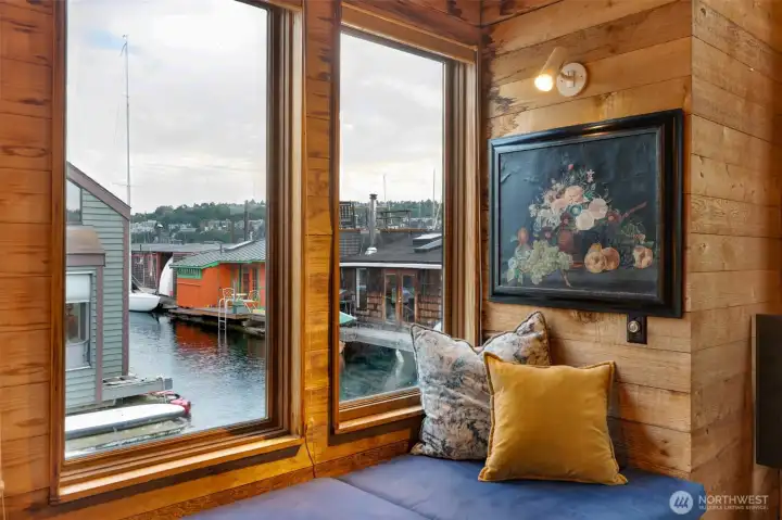 The relaxing south facing bay window.  The owner's favorite place to relax and read.