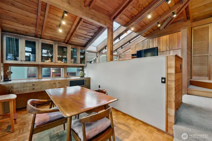 Built in hutch to display collectibles and counter space for entertaining in the dining room.