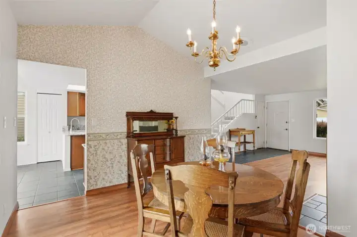 The dining room has great access to the living room and kitchen.