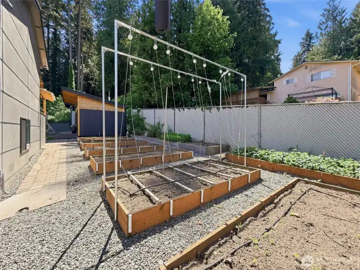 Established garden beds ready for growing flowers, herbs, or produce. Established garden beds ready for growing flowers, herbs, or produce.
