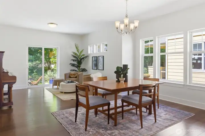 Open main-level living and dining area allows for flexibility in how each space is used depending on your needs. Open main-level living and dining area allows for flexibility in how each space is used depending on your needs.