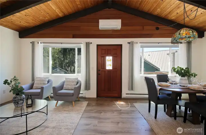 Open living and dining spaces.