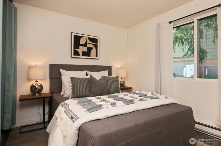 Comfortable primary bedroom retreat.