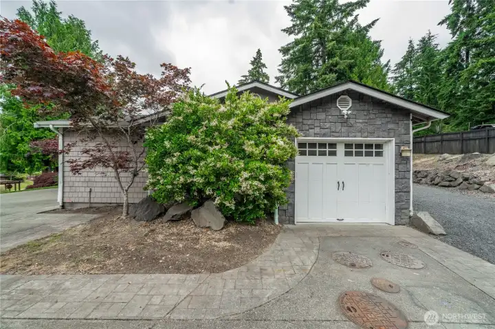 Outside view of the one car garage/shop...HUMAN CAVE attached to two car garage.