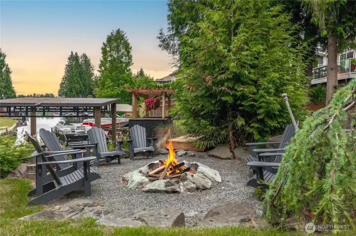 There are so many options on this property. Fireside conversations above the gazebo and the sound of the waterfall above.
