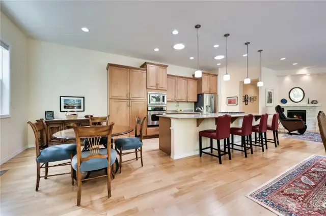 Pristine hardwood floors throughout the main living areas of the home.
