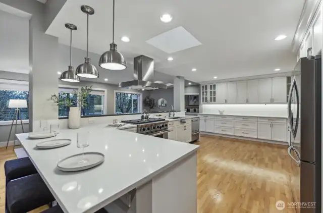 Oversized kitchen with eating area.