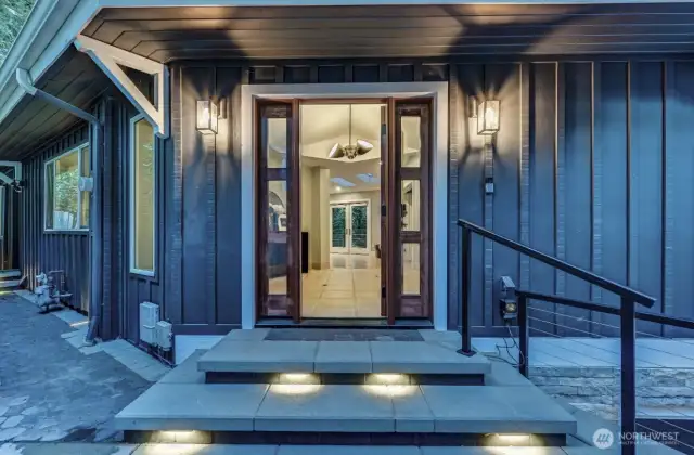 New front door with cobblestone/stone work.