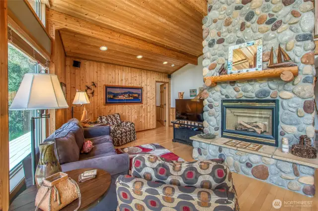 Comfy living space with a cozy gas fireplace.