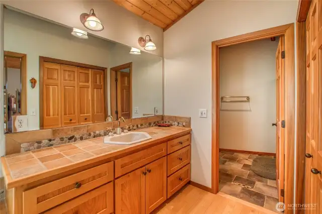 primary vanity into toilet and shower