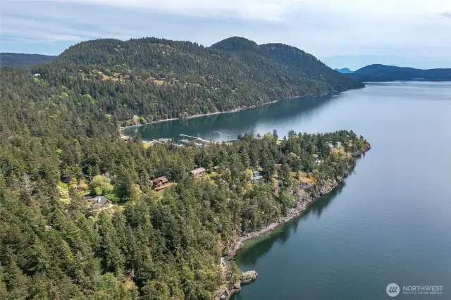 Cascade bay and Rosario marina, Mt. entrance and Blakely island in the backdrop.