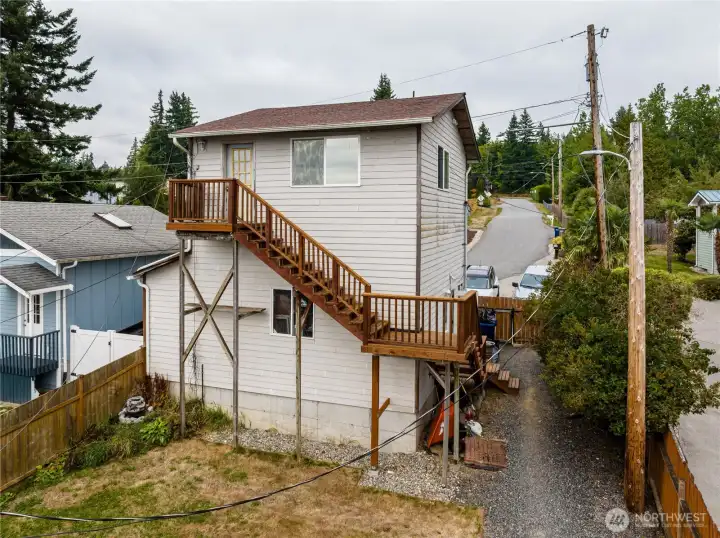2 Car garage with outside entrance to studio.