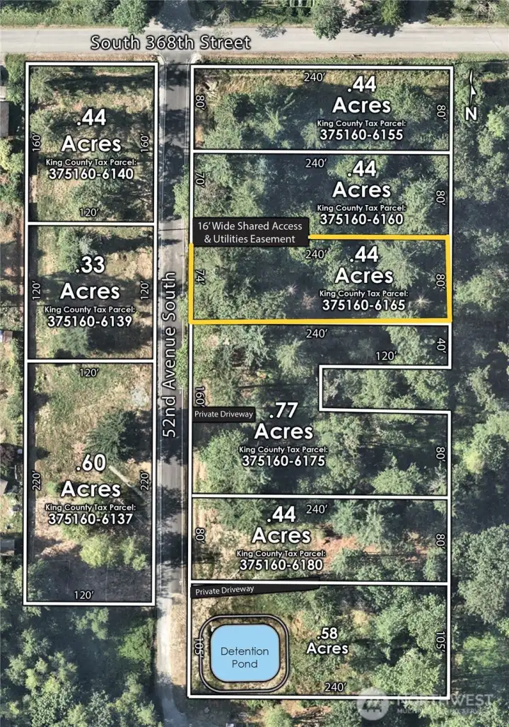 Aerial Map of Subject Property and surrounding lots available in a new South King County Project, Whispering Woods Estates.
