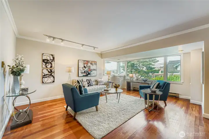 Picture window in the Living Room looks out toward Lake Union where you can catch the sailboats!