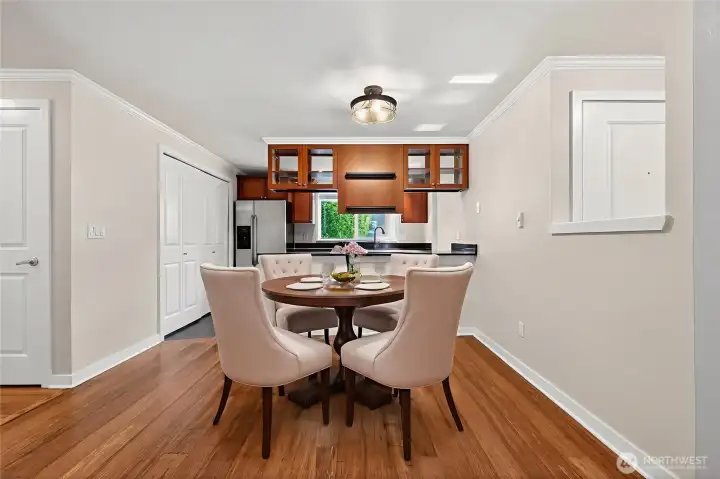 Open-concept kitchen connects to living & Dinning room