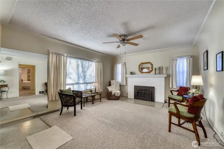 Spacious family room with gas fireplace is the perfect place for family gatherings.