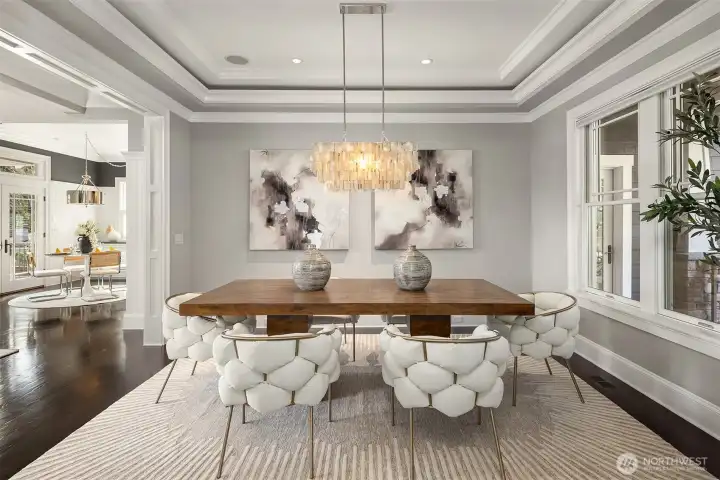 Dining room with custom inset ceiling.