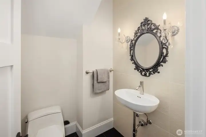 Powder room in basement.