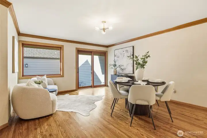 Eat-in kitchen with sitting space to opens directly to private courtyard.