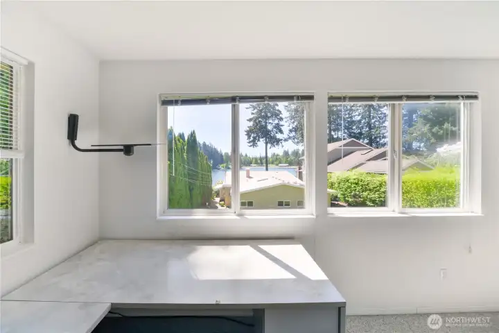 View of the lake from the huge bonus room attached to the garage.
