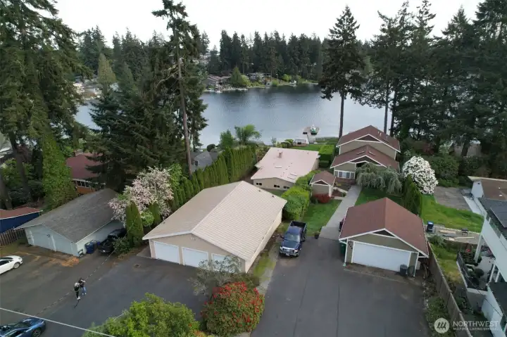 The 3-car garage, rental, home, and Steel Lake!