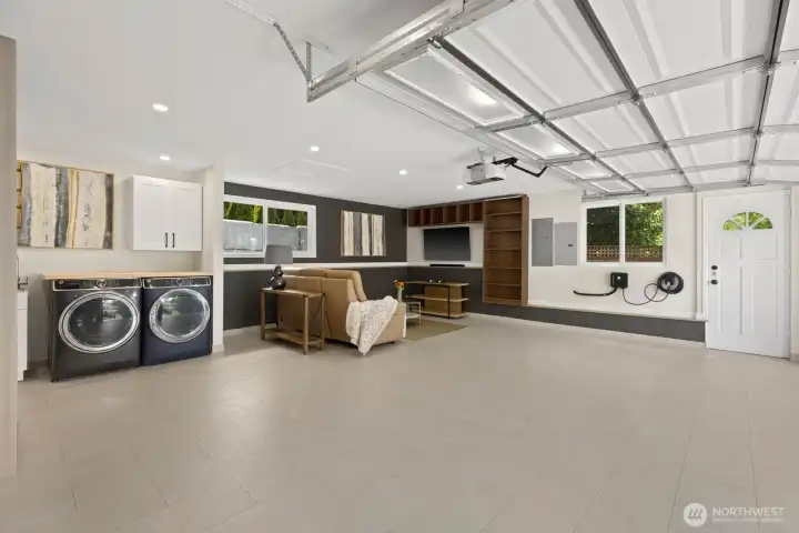 2 Car garage with laundry room, flex  Space and tons of storage