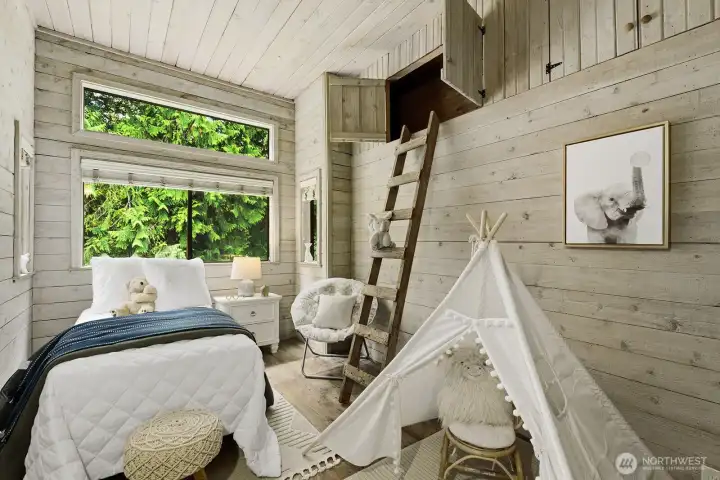 Bedroom with upper play space