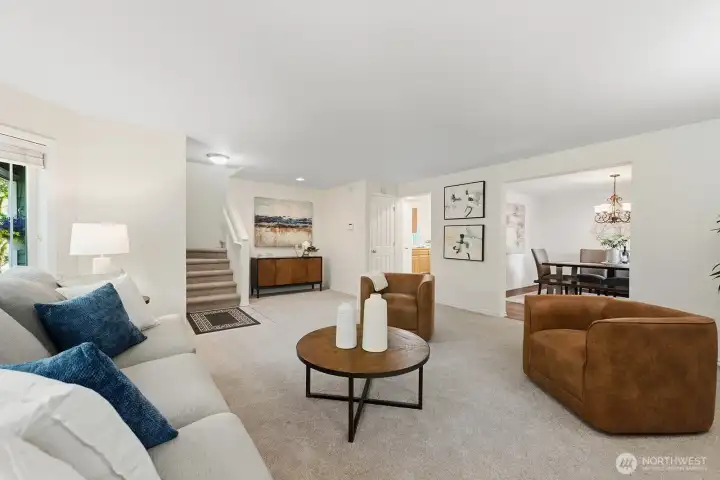 The living room can host the largest of gatherings!