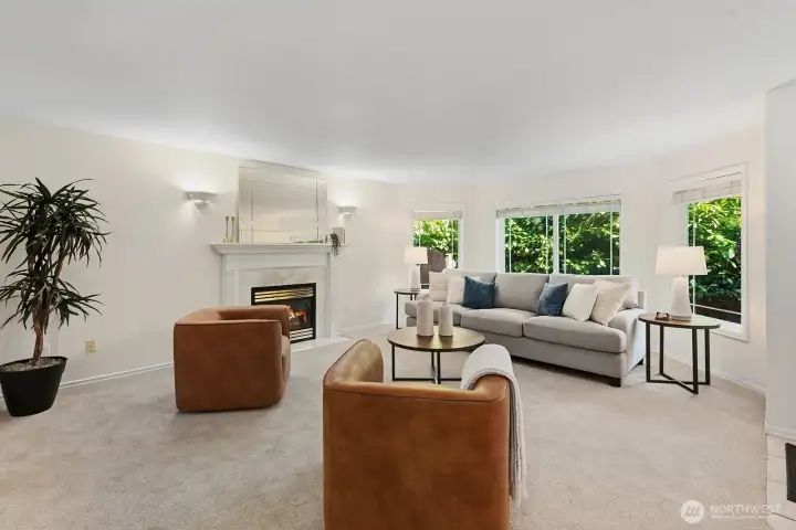 Another view of the living room with gas fireplace.