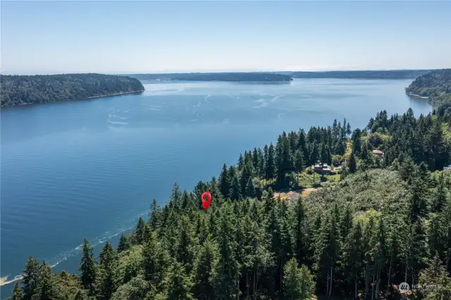 Aerial View of the shy 1 acre parcel, Colvos Passage, Vashon Island and Point Defiance - You will see Mt. Rainier on a clear day!