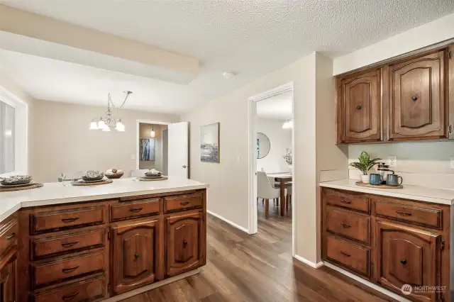 Coffee area and extra storage. Walk in pantry located in utility area to the right of this picture.