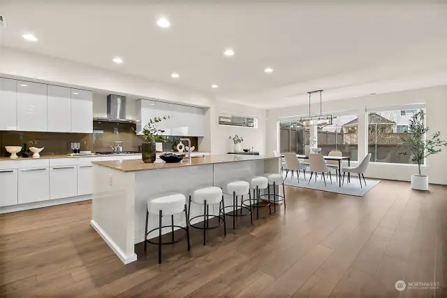 Kitchen seamlessly opens to dining space and great room perfect for entertainment